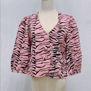 RIXO EVA PINK BLACK TIGER Button Down Blouse/Jacket Size S